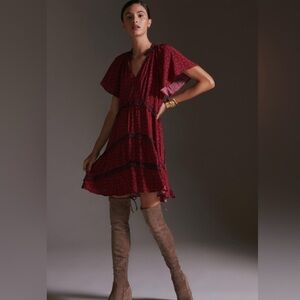 NWT Anthropologie Robin Tiered Red Mini Dress, Size S